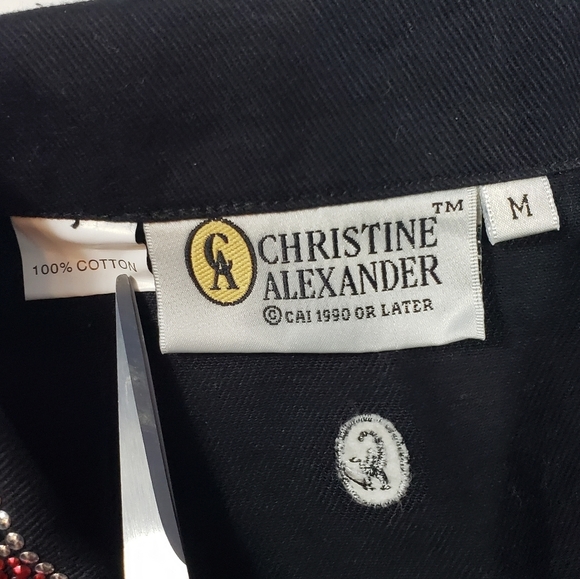 Christine Alexander Black Denim Jacket Sz Medium Swarovski Crystal Western Rodeo - Picture 10 of 14